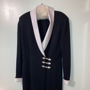 St. John evening wear black cardigan robe elastic collared blazer sport coat